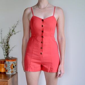 Cope Coral Romper Brass Snap Buttons Linen Cotton Blend XS